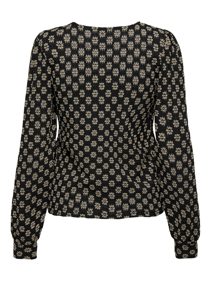 Onlmarley V Neck L/s Puff Top Cs Jr - Zwart Dessin