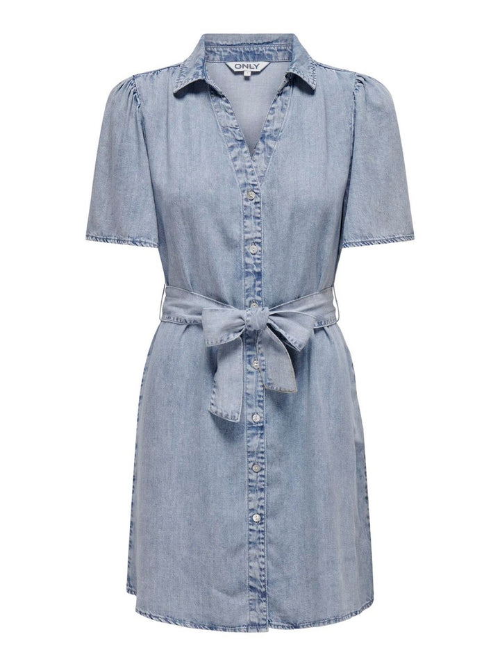 Onlhelena Ss Belted Dnm Dress Qyt - Blue Denim