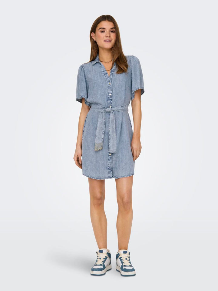 Onlhelena Ss Belted Dnm Dress Qyt - Blue Denim