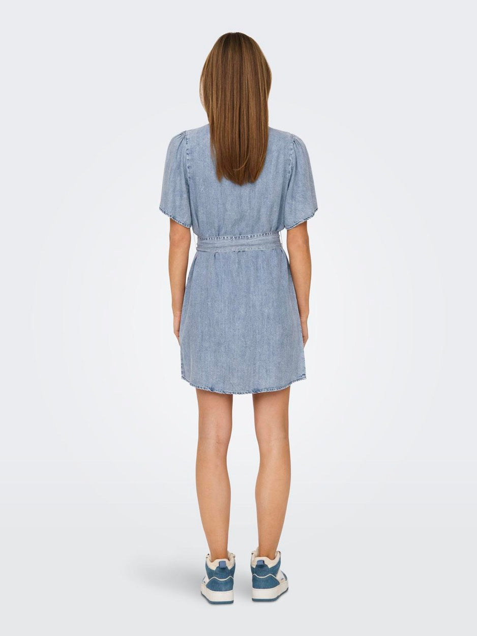 Onlhelena Ss Belted Dnm Dress Qyt - Blue Denim