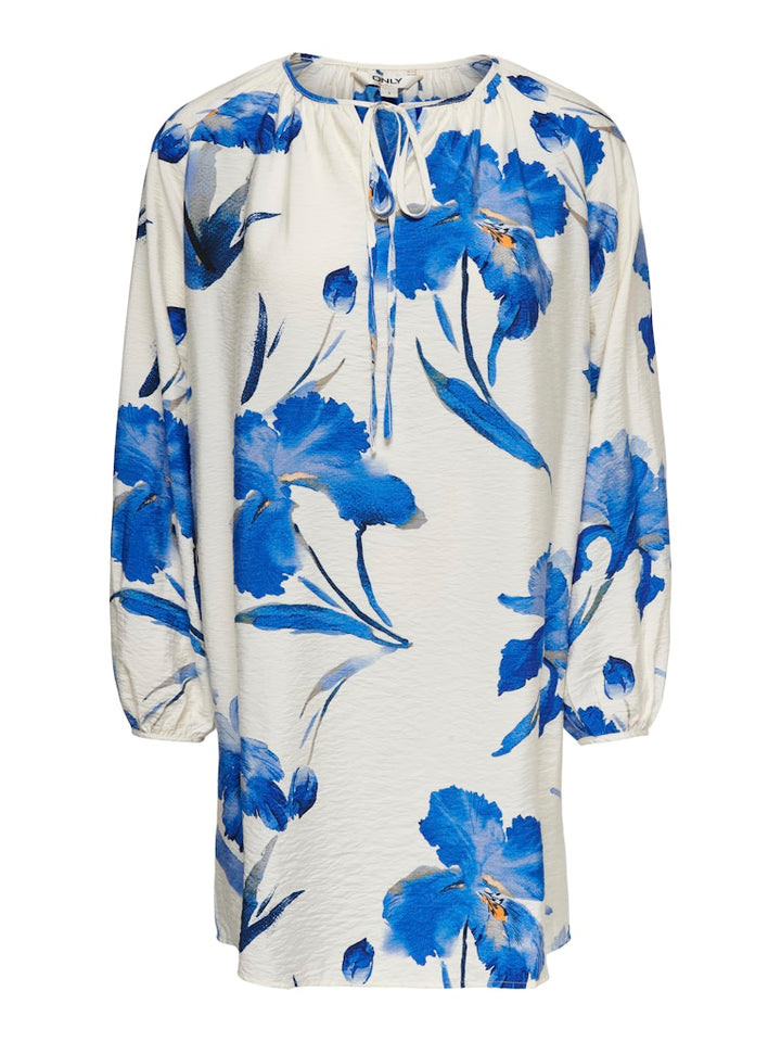 Onlhyaci L/s String Short Dress Wvn - Ecru Dessin