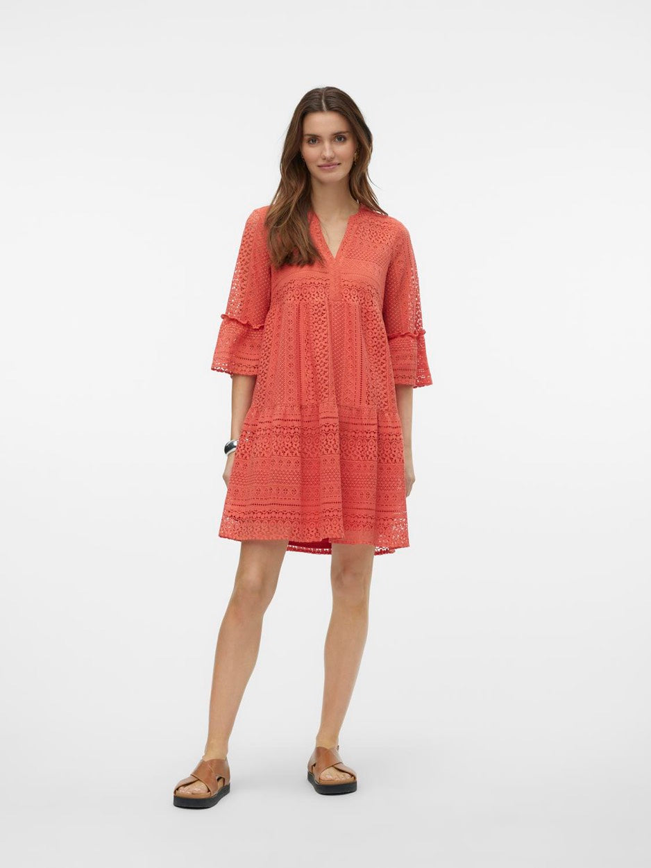 Vmhoney Lace 3/4 V-neck Tunic Wvn - Rood Melee