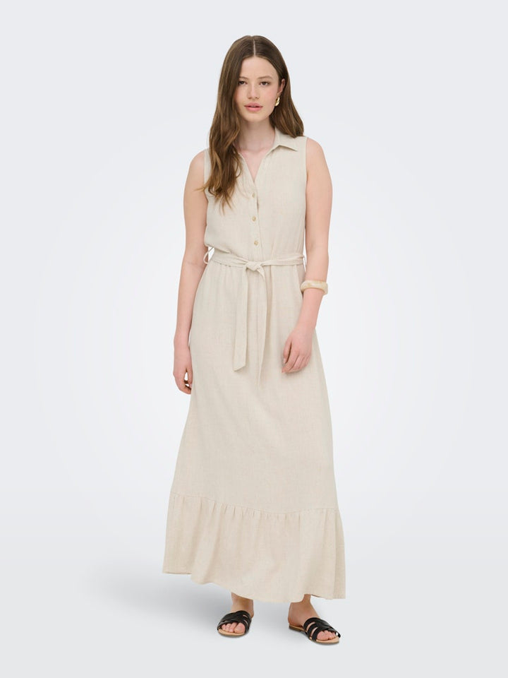 Onlsiesta Lin Sl Belt Dress Pnt Noos - Beige