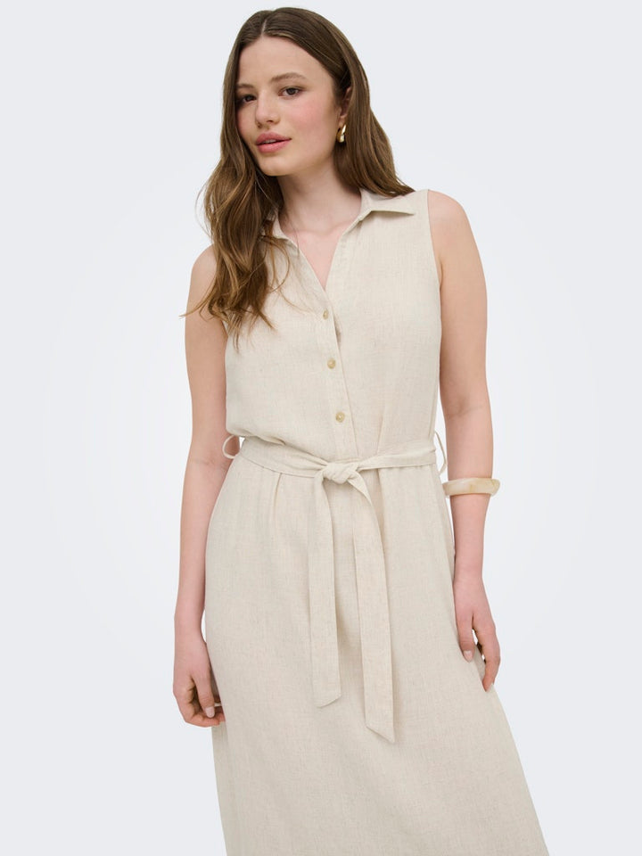 Onlsiesta Lin Sl Belt Dress Pnt Noos - Beige