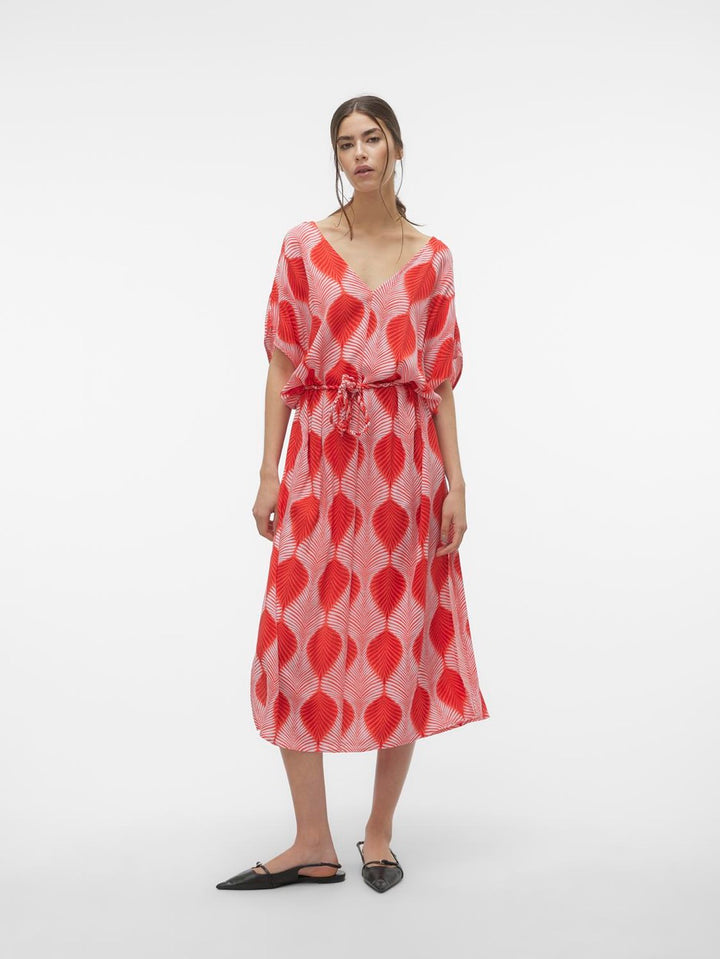 Vmtula Olga Ss 7/8 Dress Wvn Ga - Rood Dessin