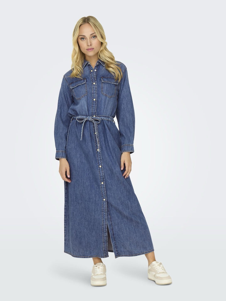 Onltrudy L/s Belt Dnm Dress Akm - Blue Denim