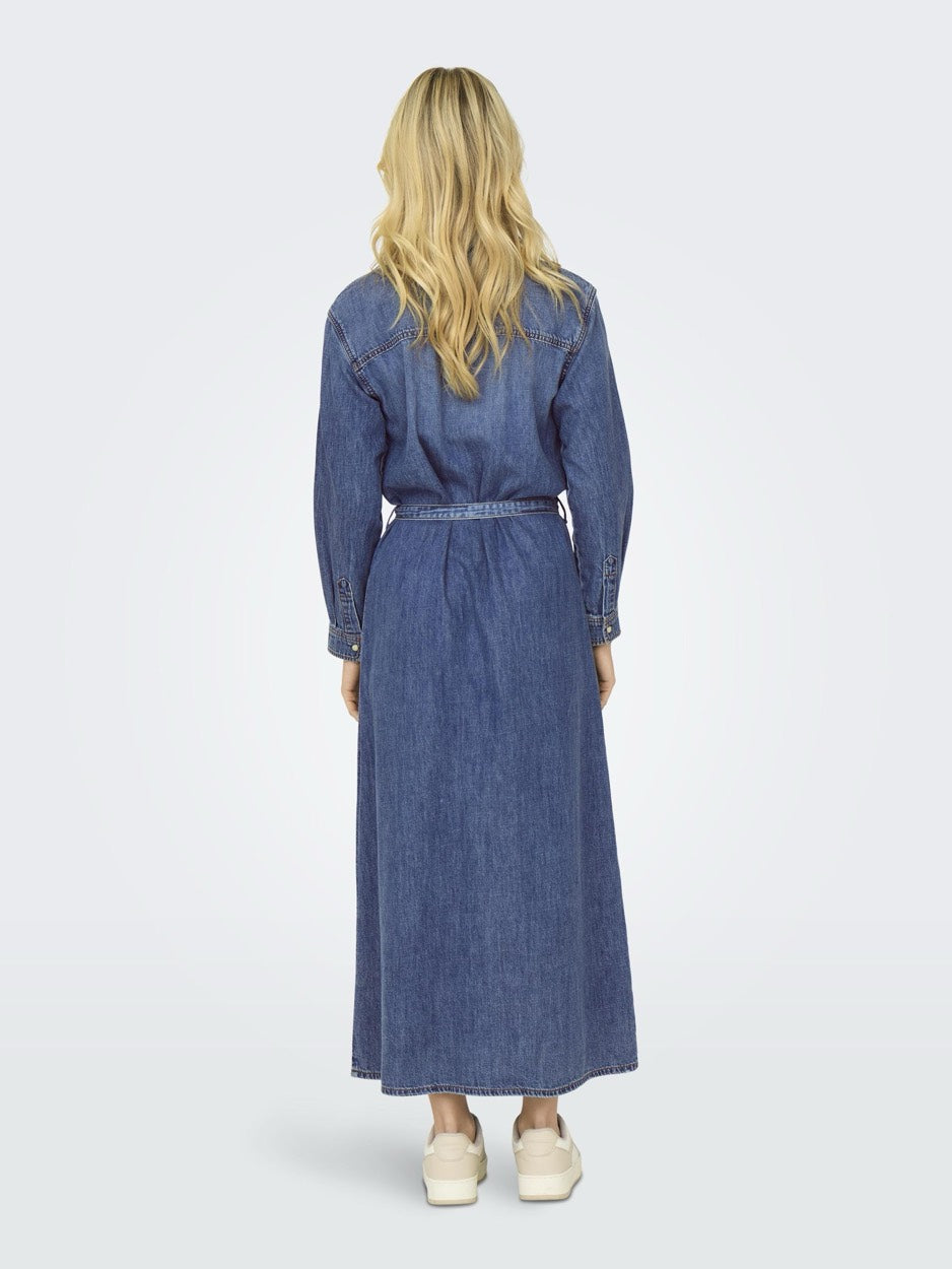 Onltrudy L/s Belt Dnm Dress Akm - Blue Denim