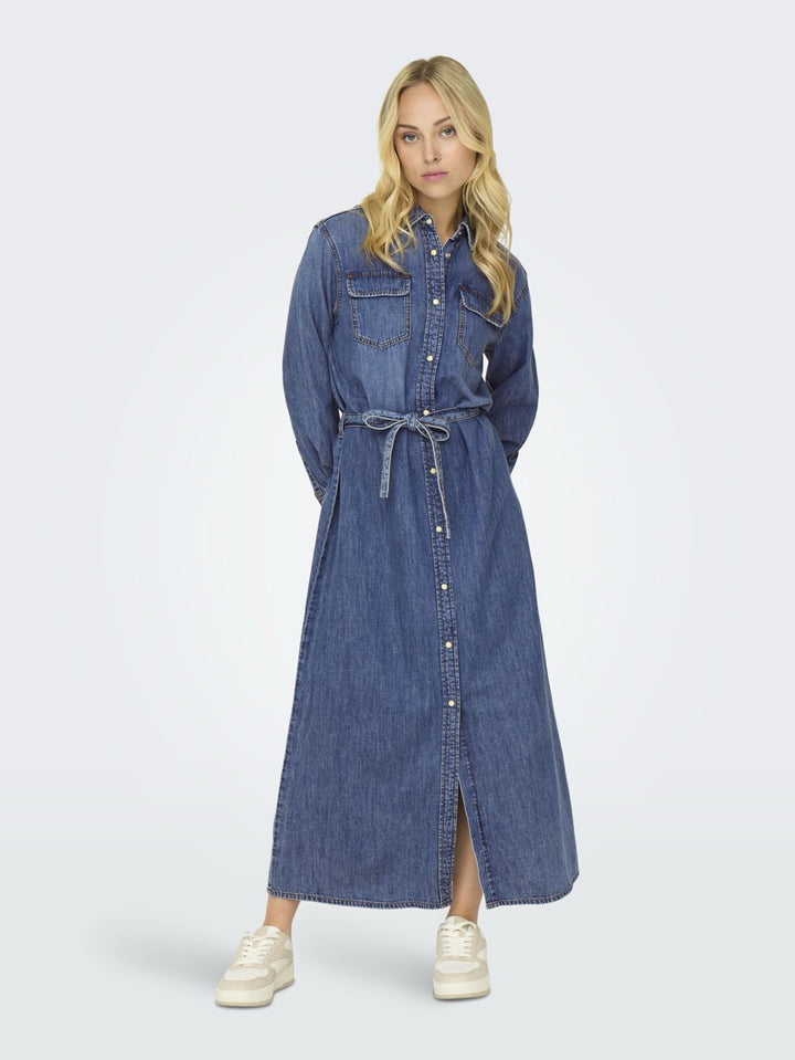 Onltrudy L/s Belt Dnm Dress Akm - Blue Denim