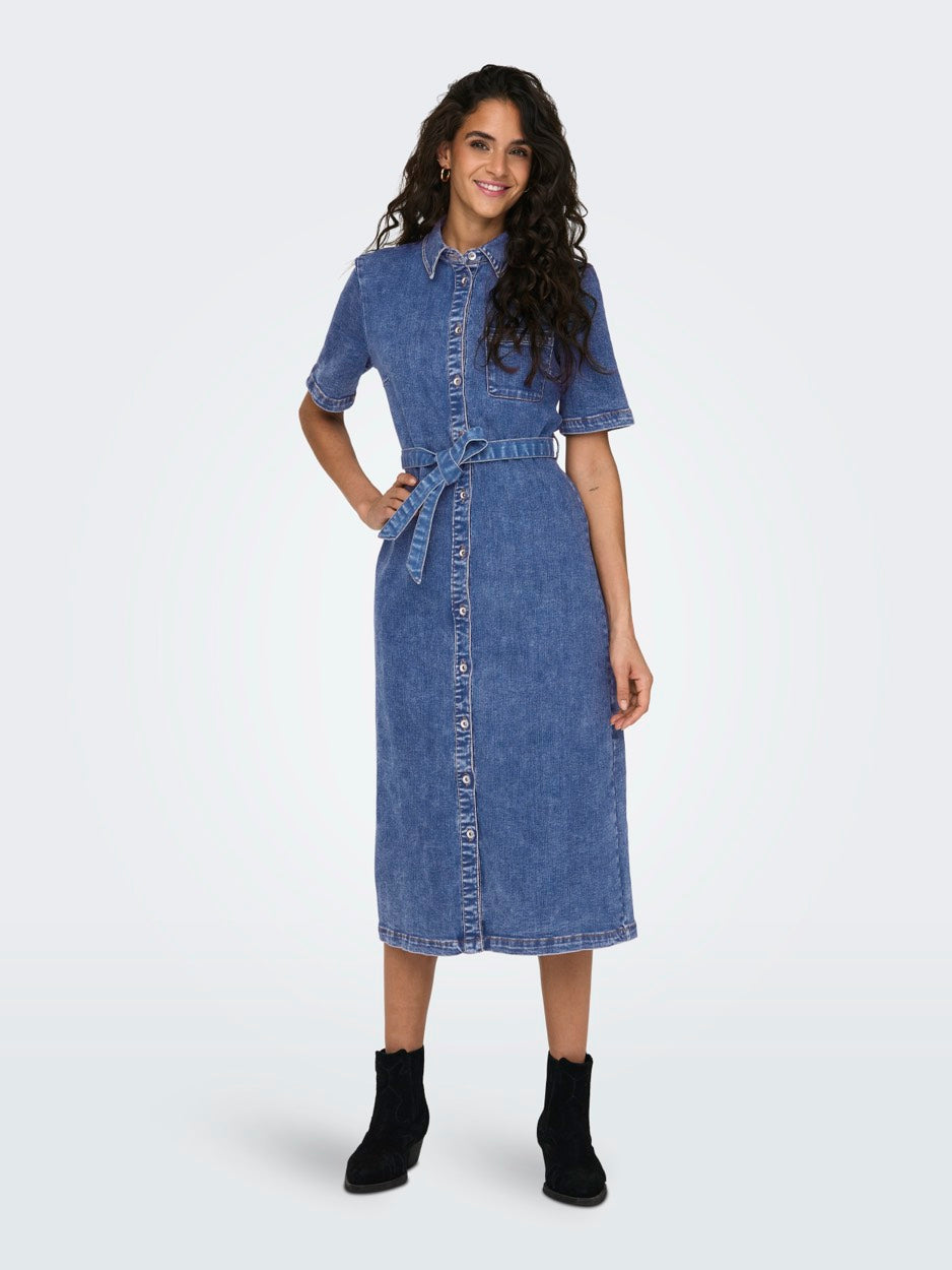 Onllana Ss Long Dress Dnm Rea258 No - Blue Denim