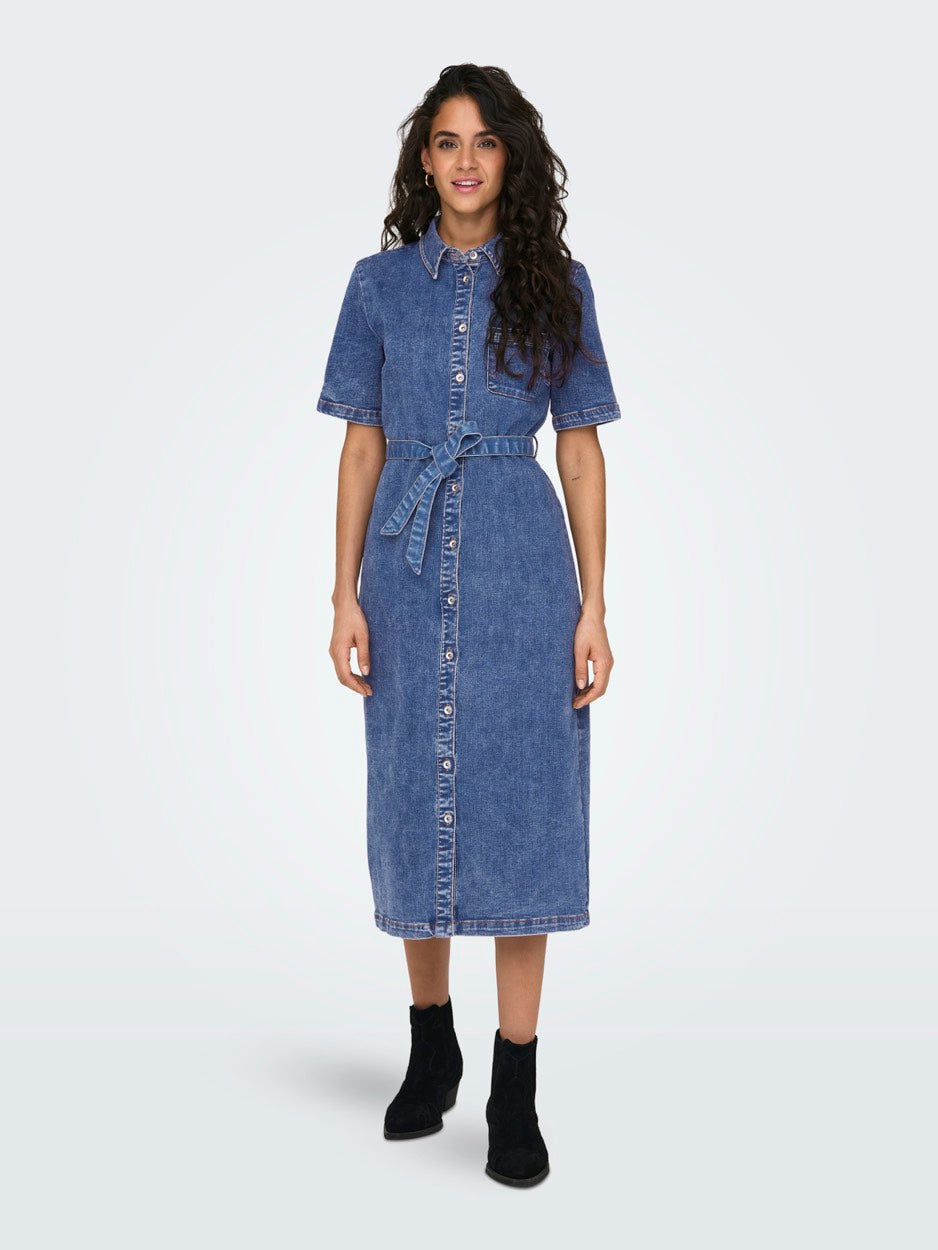 Onllana Ss Long Dress Dnm Rea258 No - Blue Denim