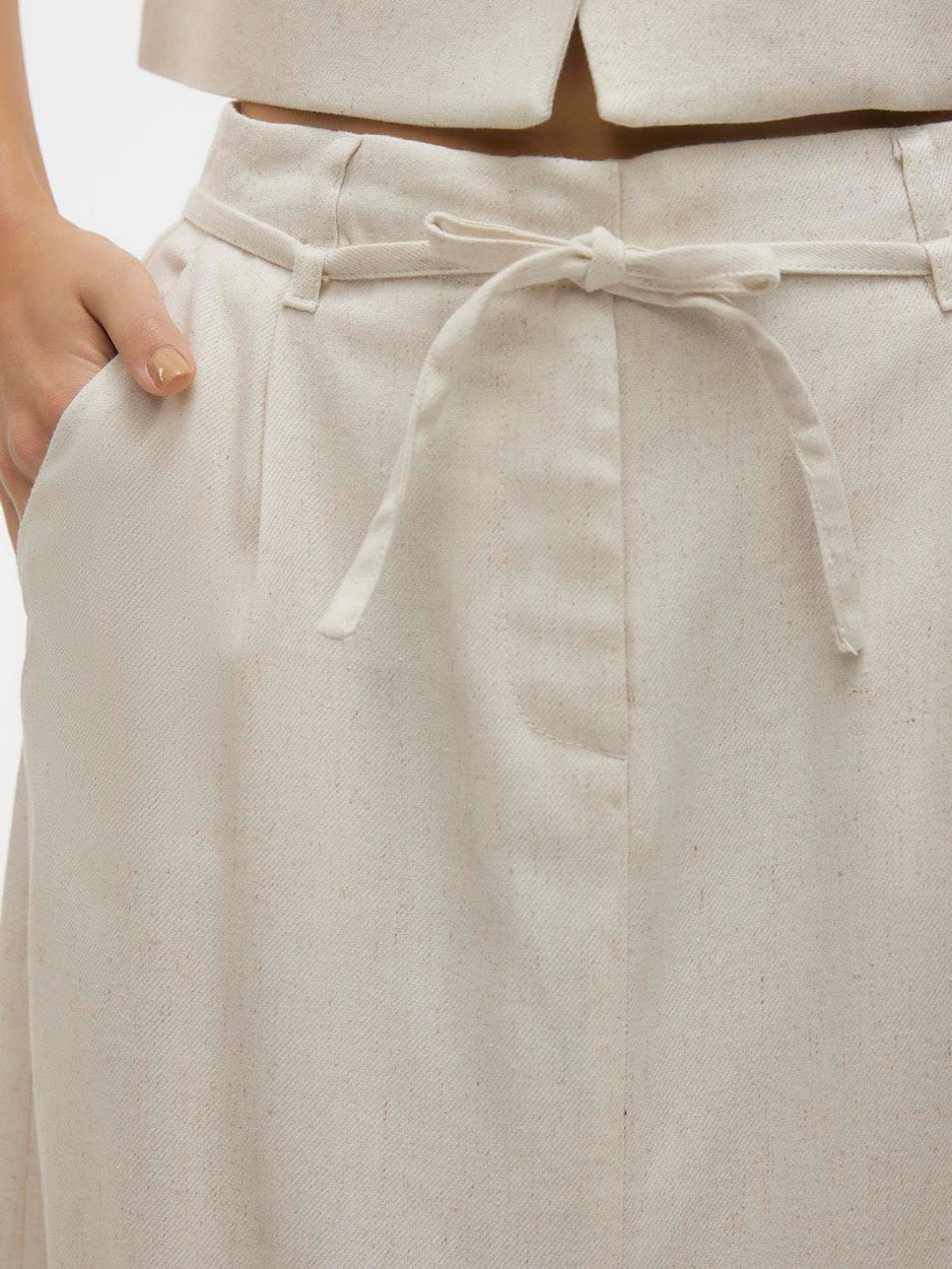 Vmflorence Hw Long Linen Skirt - Beige