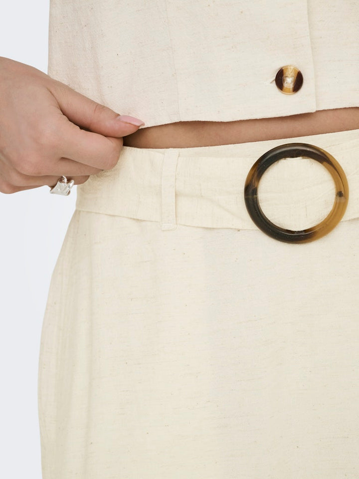 Jdymilan Linen Hw Belted Skirt Wvn Dia - Beige