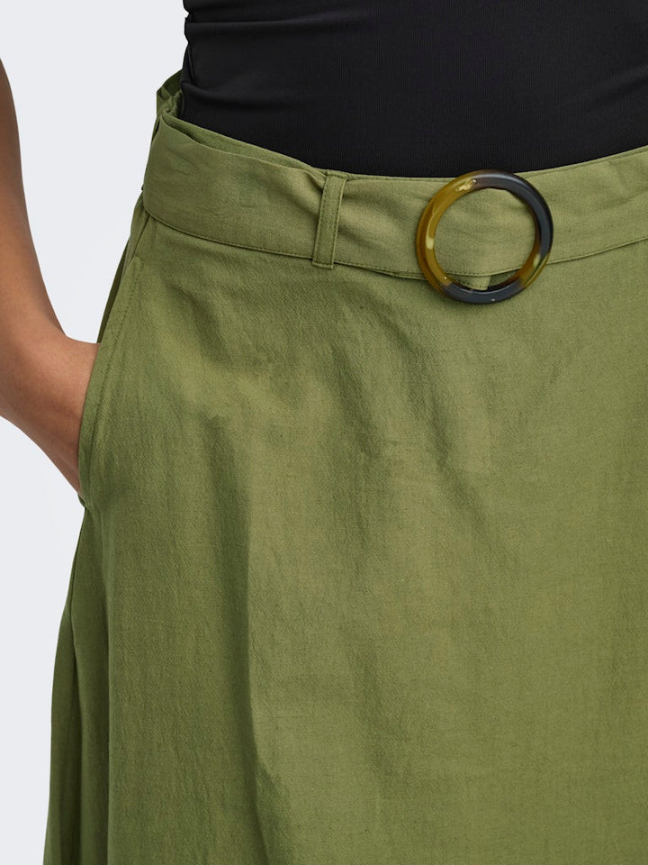 Jdymilan Linen Hw Belted Skirt Wvn Dia - Olijf
