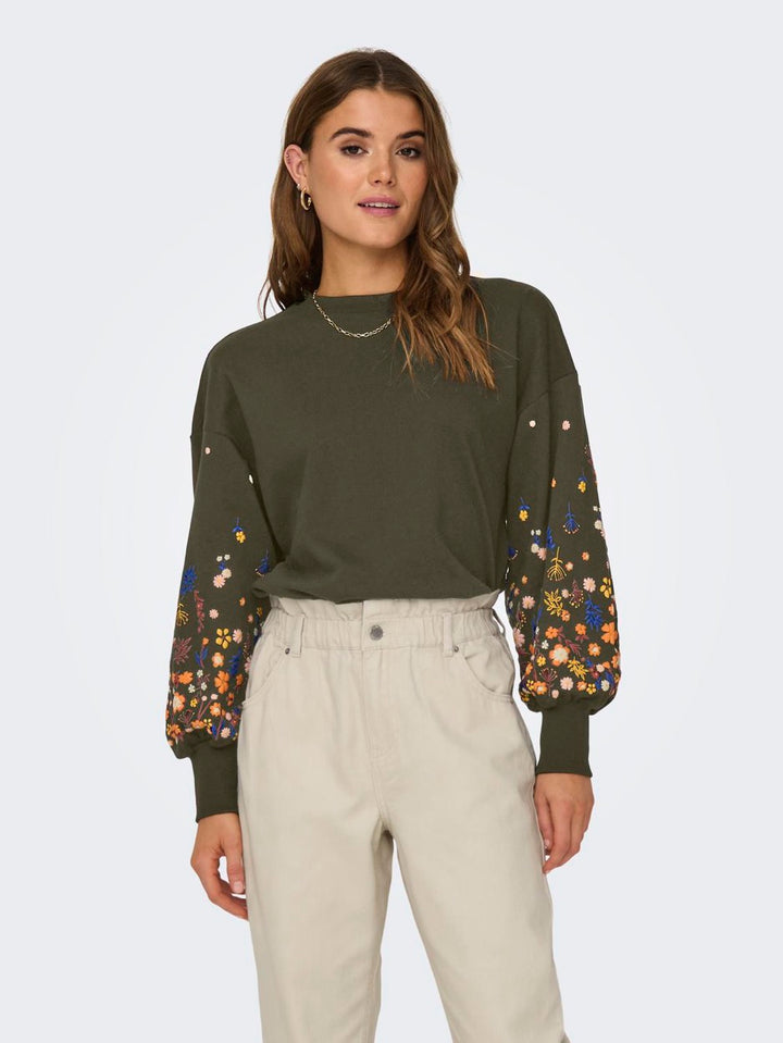 Onlbrooke L/s O-neck Flower Swt Noo - Oranje