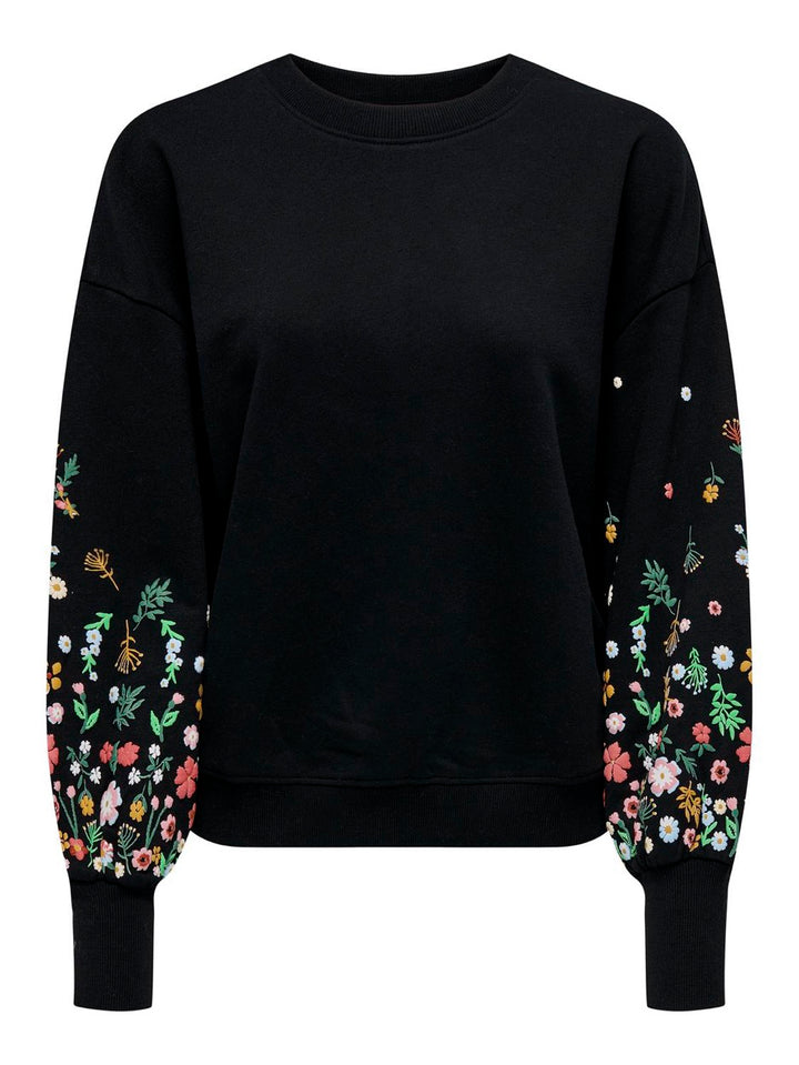 Onlbrooke L/s O-neck Flower Swt Noo - Zwart