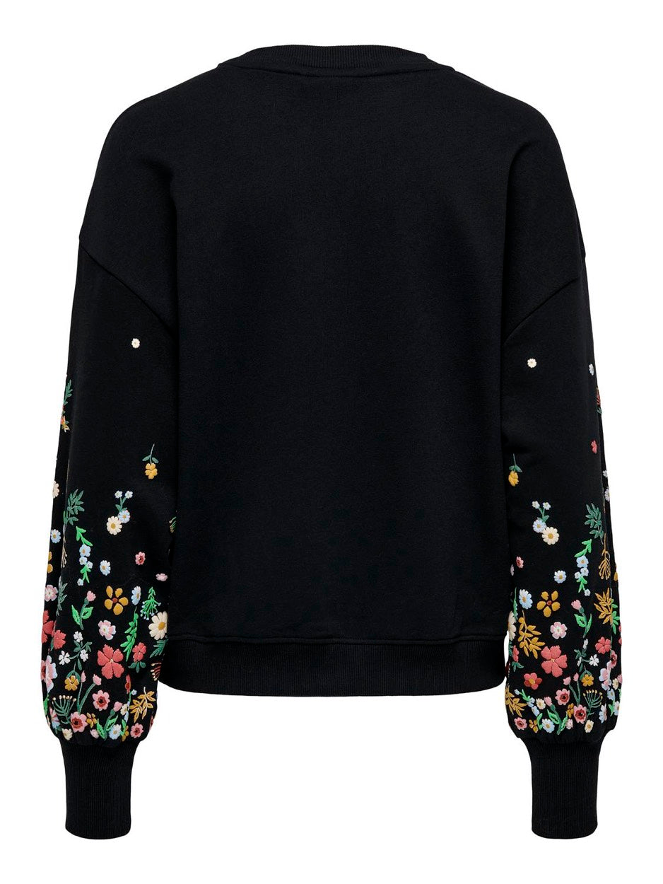 Onlbrooke L/s O-neck Flower Swt Noo - Zwart