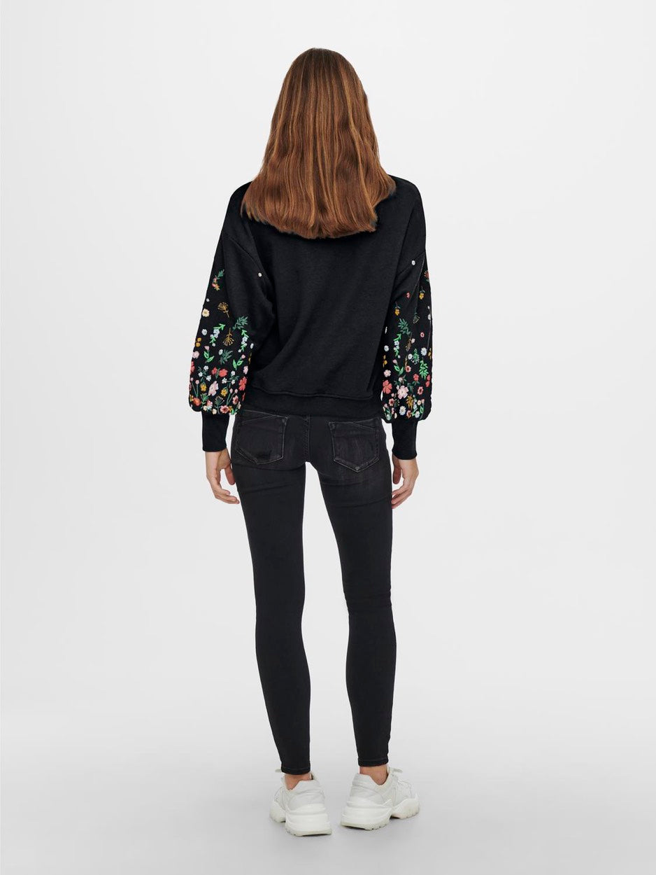 Onlbrooke L/s O-neck Flower Swt Noo - Zwart