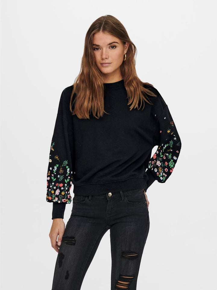 Onlbrooke L/s O-neck Flower Swt Noo - Zwart