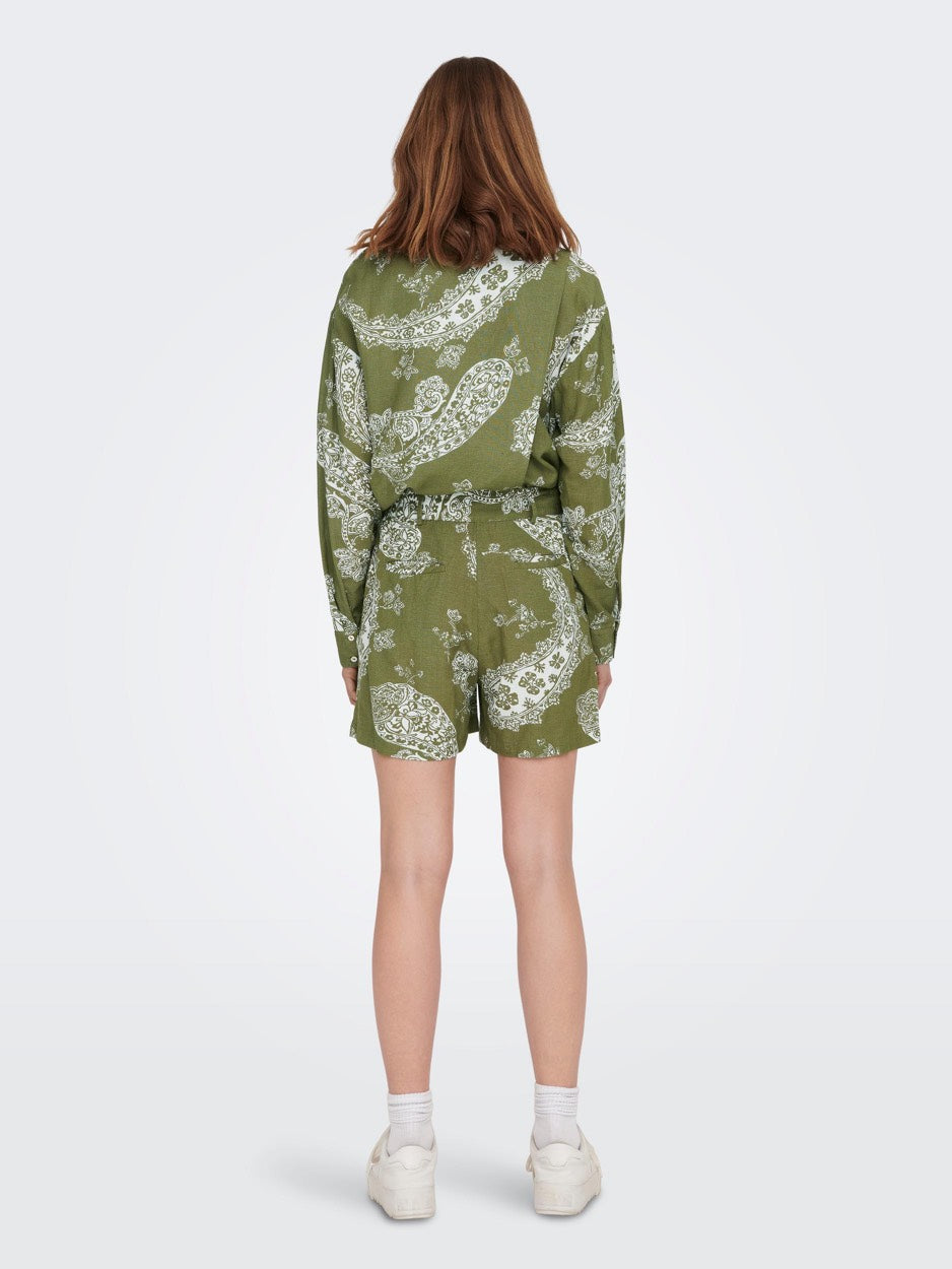 Onlbella Linen Hw Tailored Shorts P - Groen Dessin