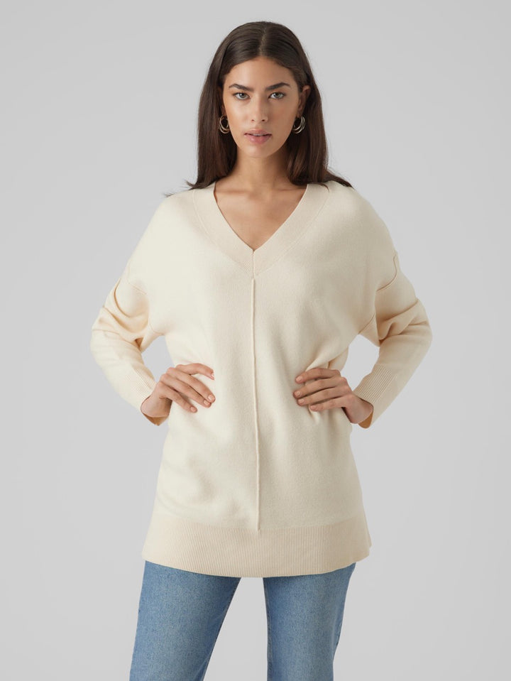 Vmgold Link Ls Long V-neck Pullover - Ecru