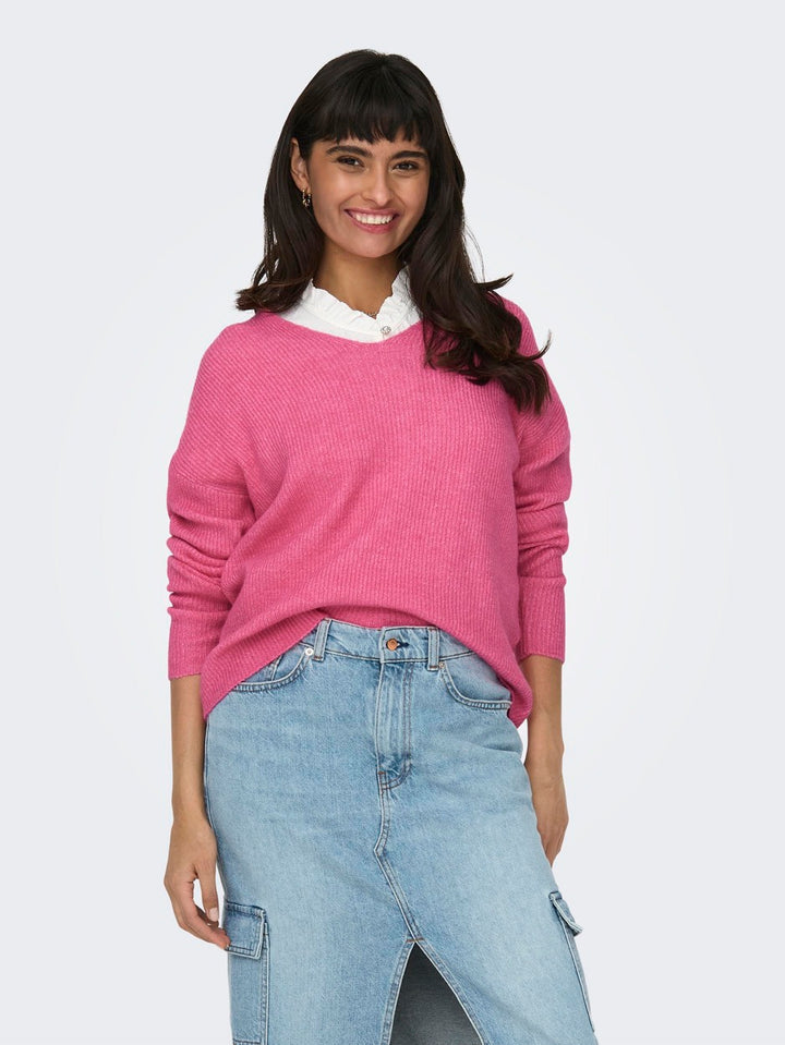 Onlcamilla V-neck L/s Pullover Knt - Pink