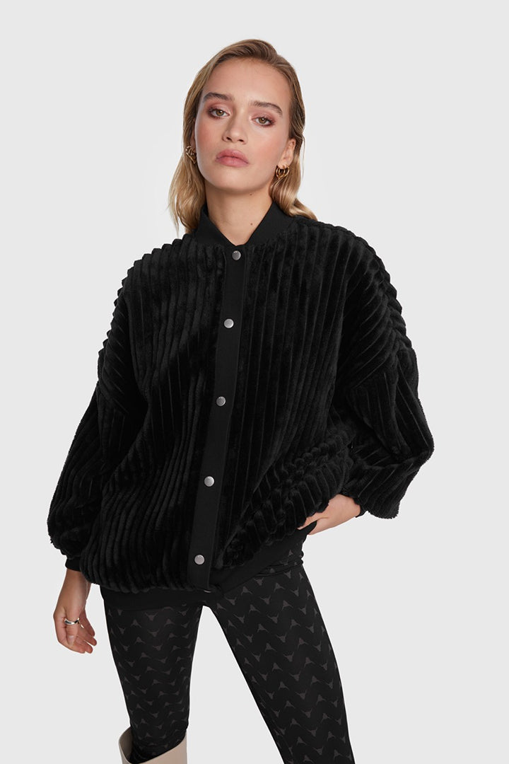 Ladies Woven Rib Bomber Jacket - Zwart