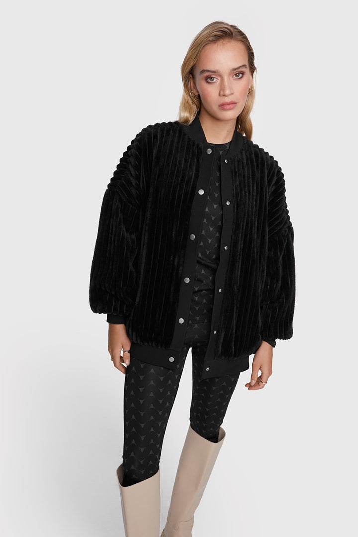 Ladies Woven Rib Bomber Jacket - Zwart