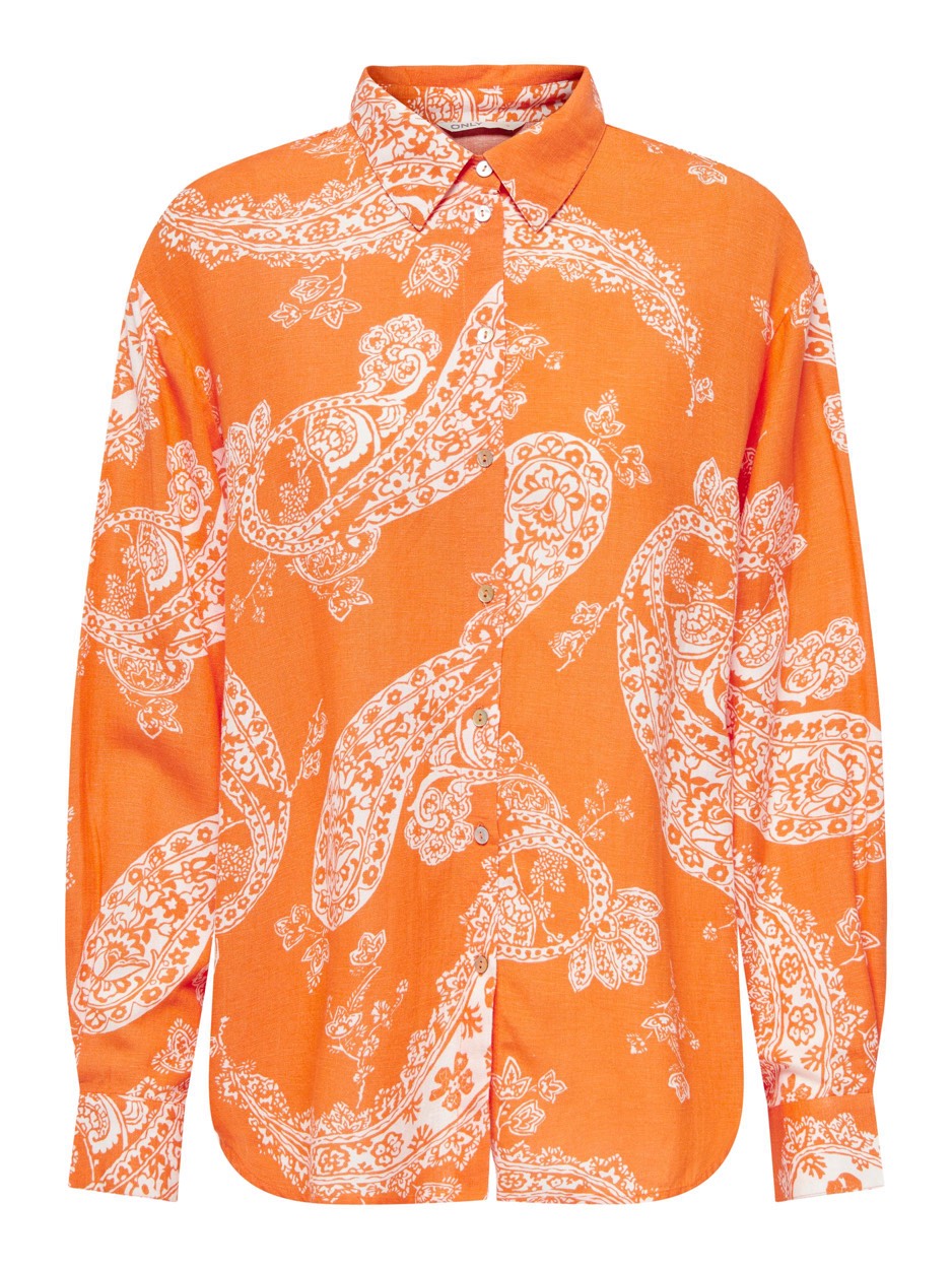 Onlbella Linen L/s Loose Shirt Ptm - Oranje Dessin