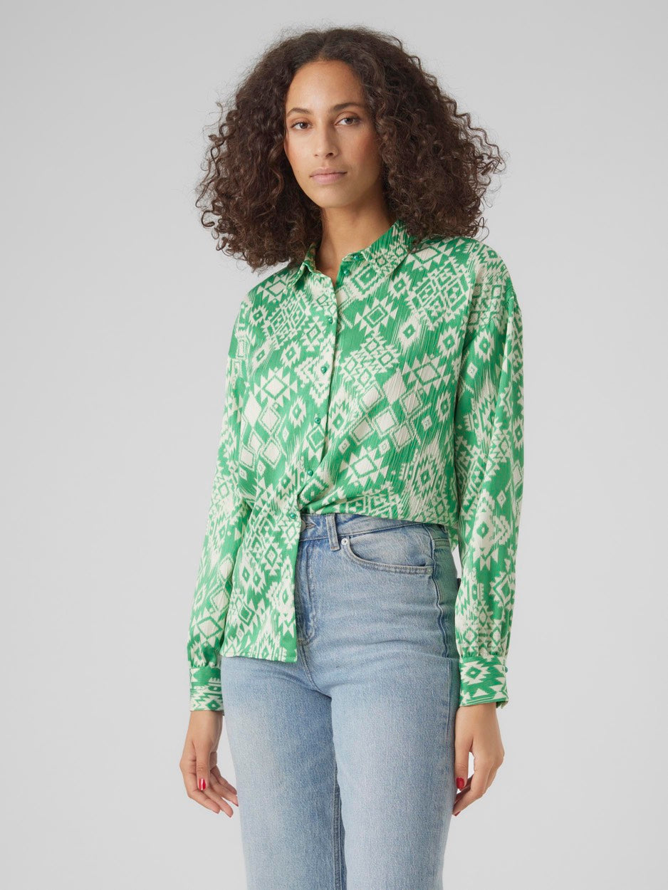 Vmgema Gida L/s Shirt Wvn Btq - Groen Dessin