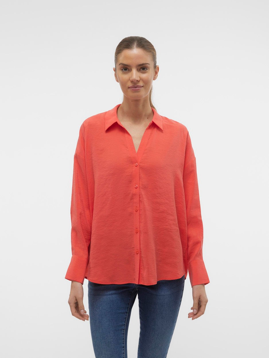 Vmqueeny Ls Oversize Shirt Wvn Ga N - Koraal Rood