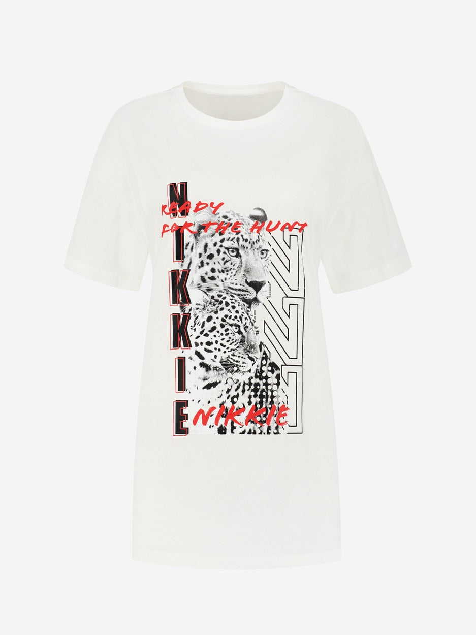 Nikkie Leopard Long T-shirt - Off-white