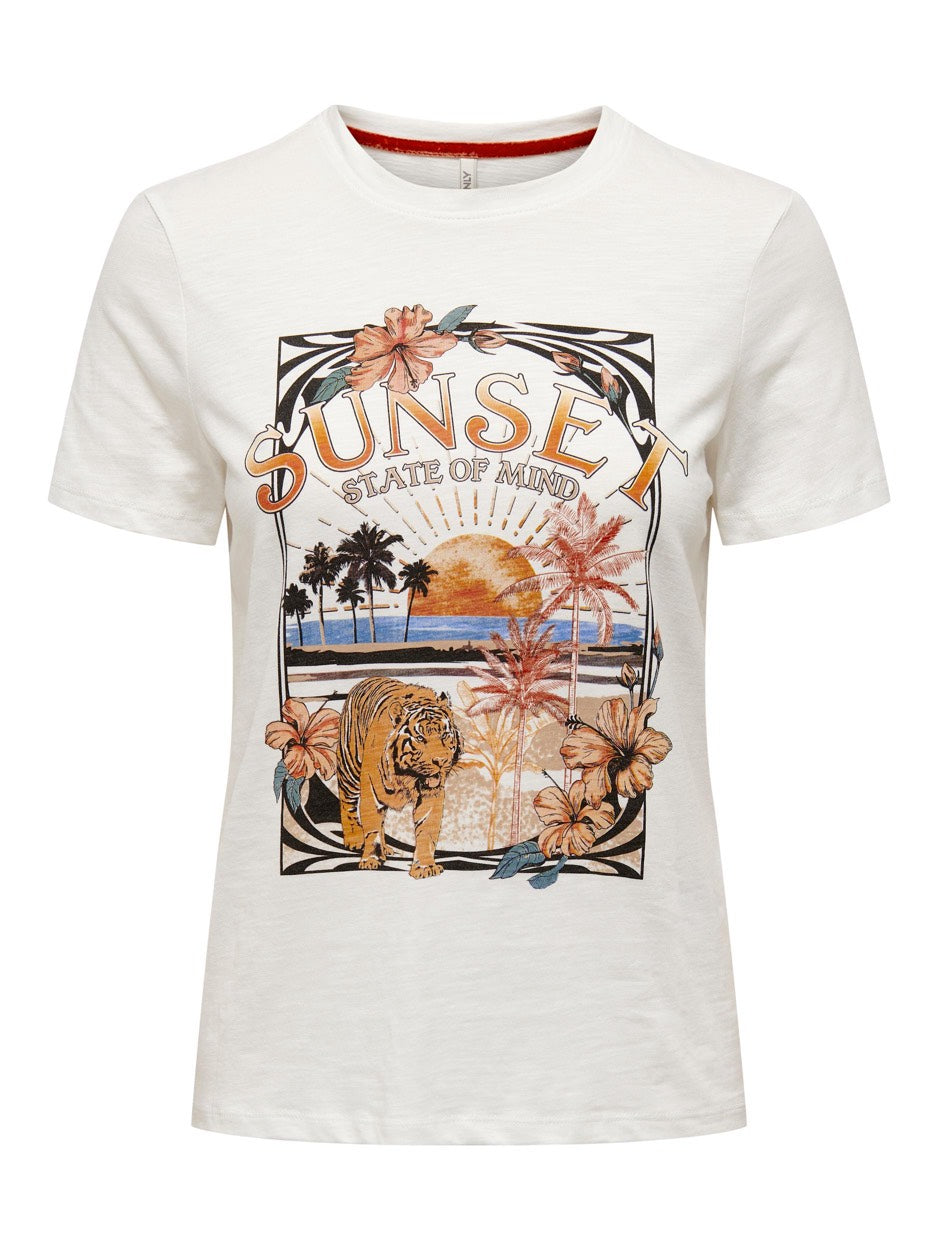 Onlfelia Reg S/s Palm Tiger Top Box - Off-white