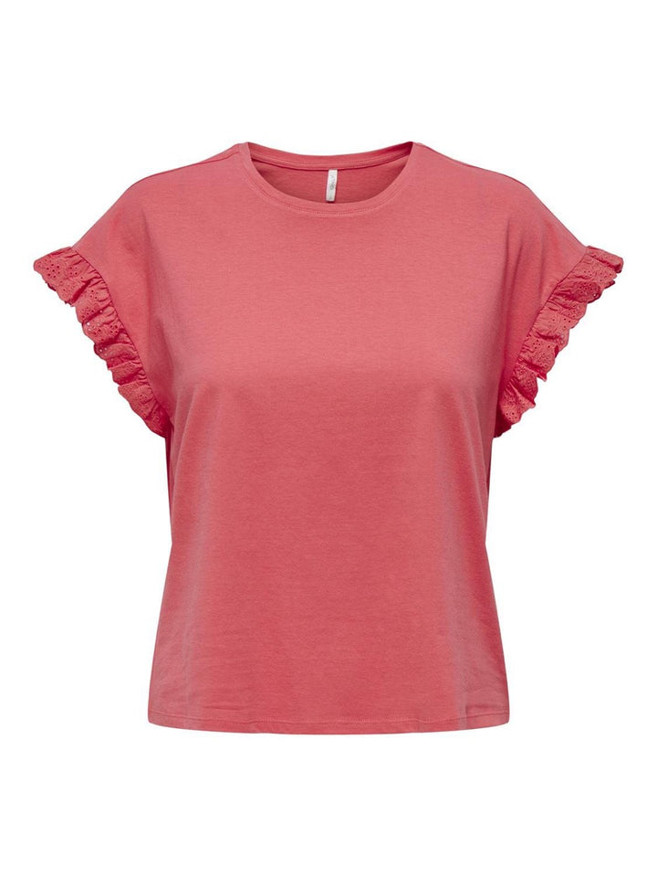 Onliris S/s Emb Top Jrs Noos - Koraal Rood