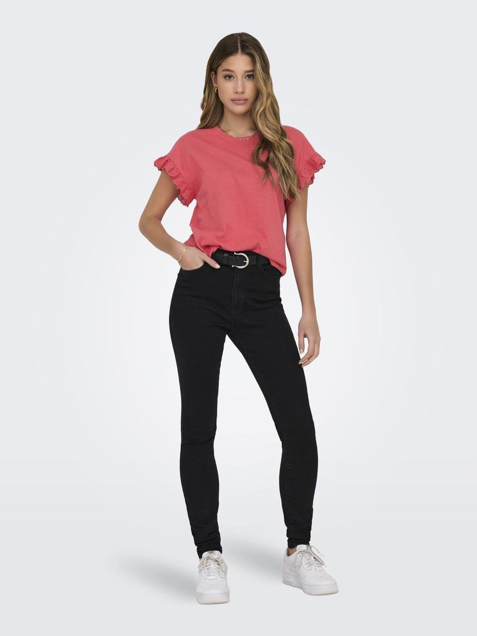 Onliris S/s Emb Top Jrs Noos - Koraal Rood