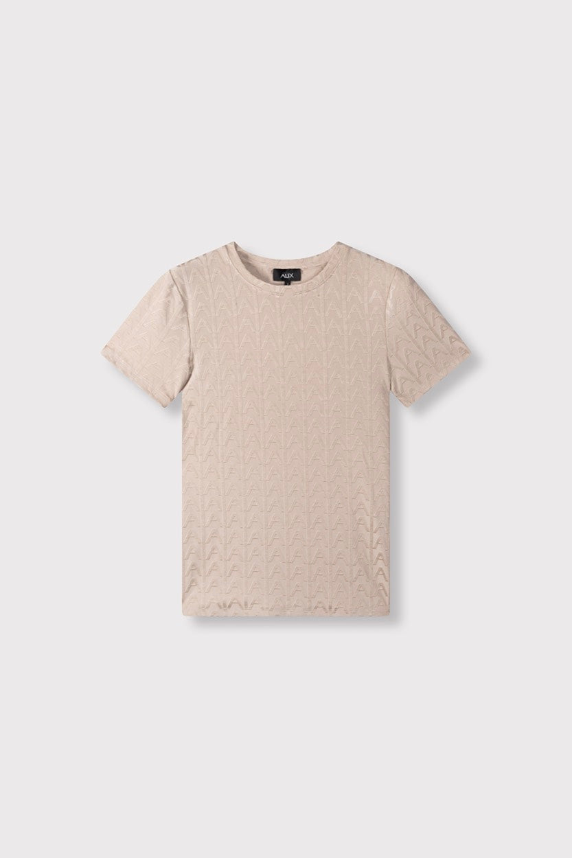 Ladeis Knitted A Jaquard T-shirt - Taupe