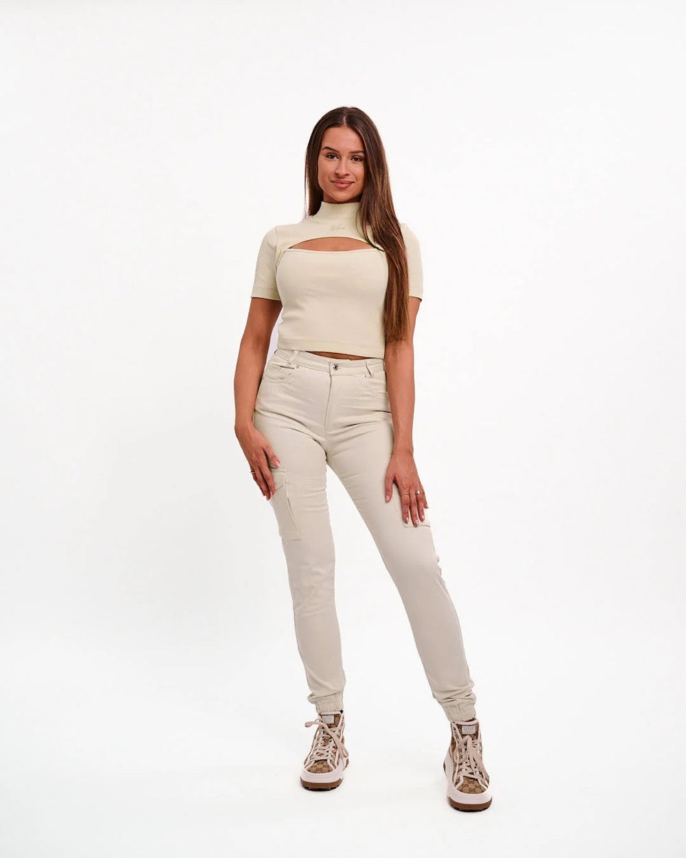 Cut Out Crop Top - Beige