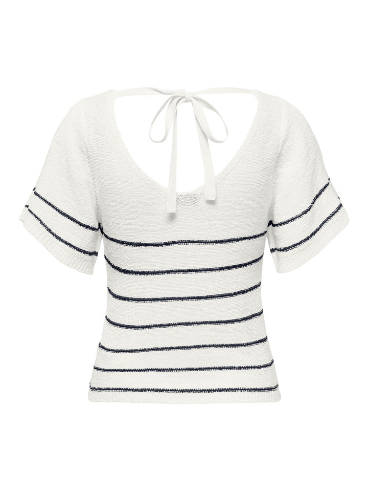 Jdydesha S/s V Neck Stripe Pullover - Wit Dessin