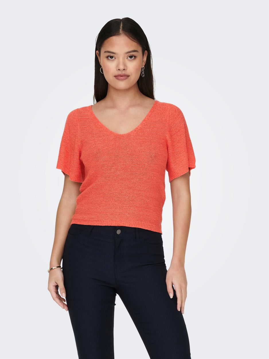 Jdydesha S/s V Neck Pullover Knt - Zalm/peach