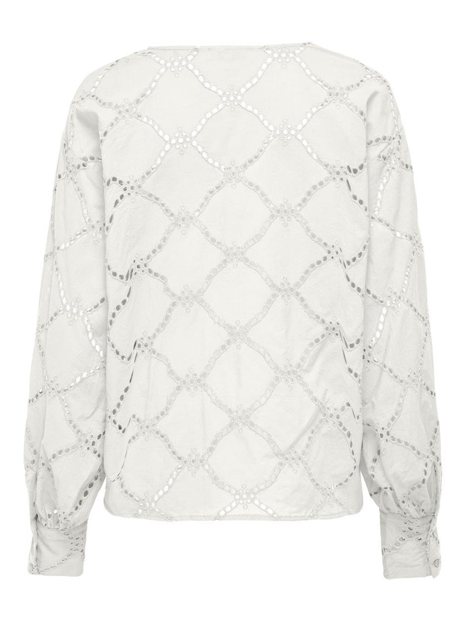 Onldora Gellar Ls V-neck Emb Top Wv - Off-white