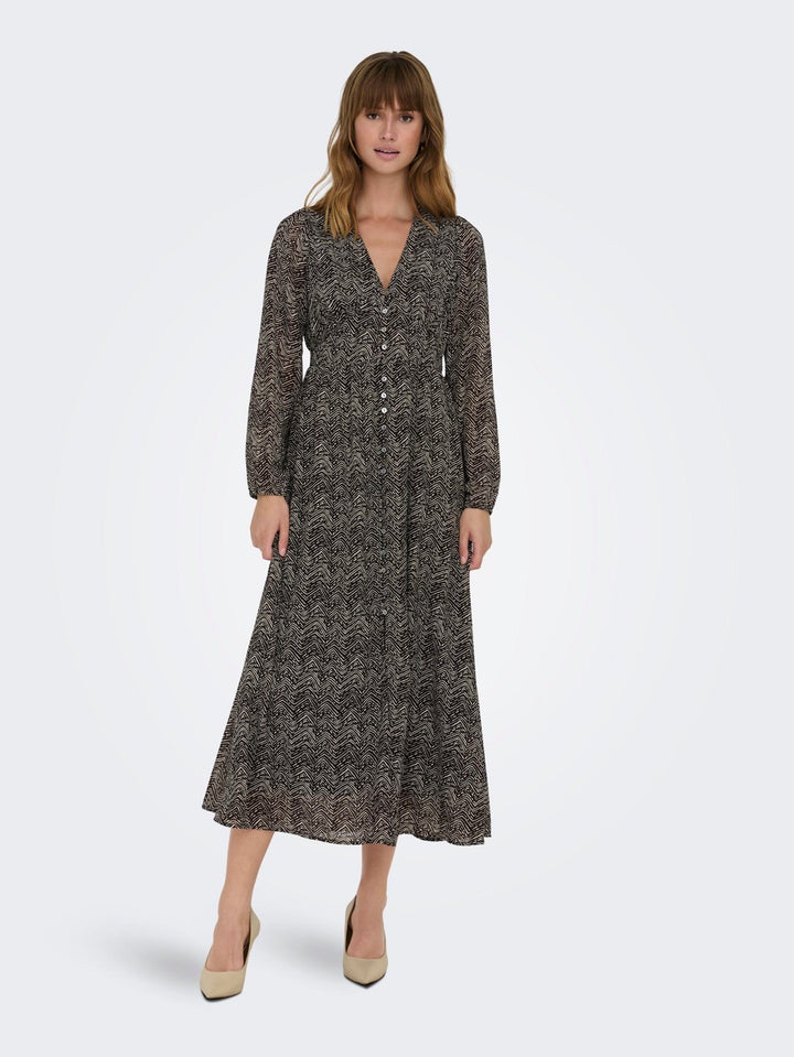 Onlstar Life L/s Amanda Long Dress - Bruin Dessin