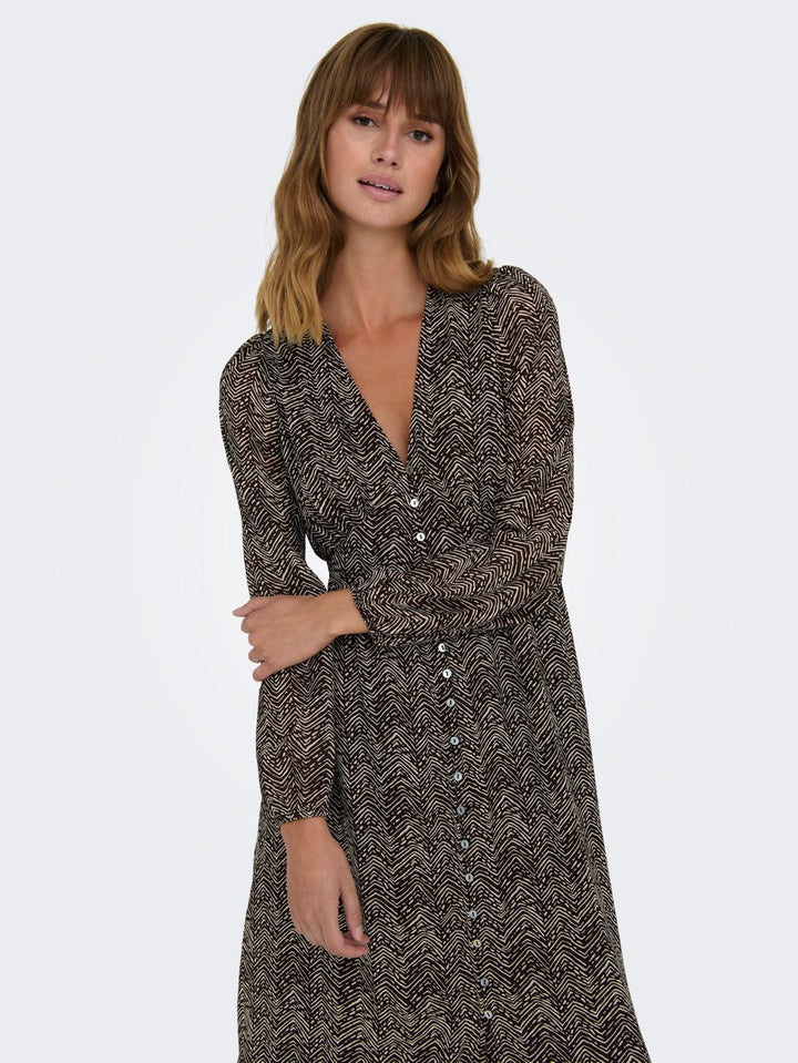 Onlstar Life L/s Amanda Long Dress - Bruin Dessin